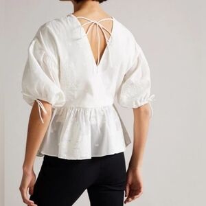 Ted Baker London white balloon sleeve embroidered blouse size 3 Usa 🇺🇸 Size 8